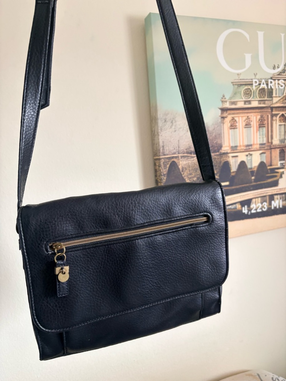 VINTAGE FOSSIL RELIC Black Leather Crossbody Shoulder Bag